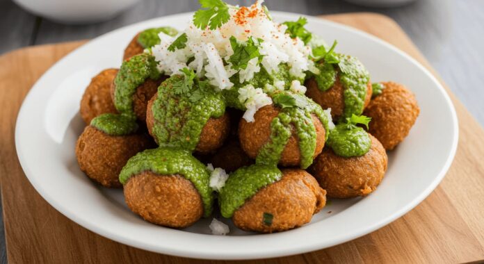 Ram Laddoo - Delhi Street Food Style Moong Dal Fritters with Green Chutney and Radish